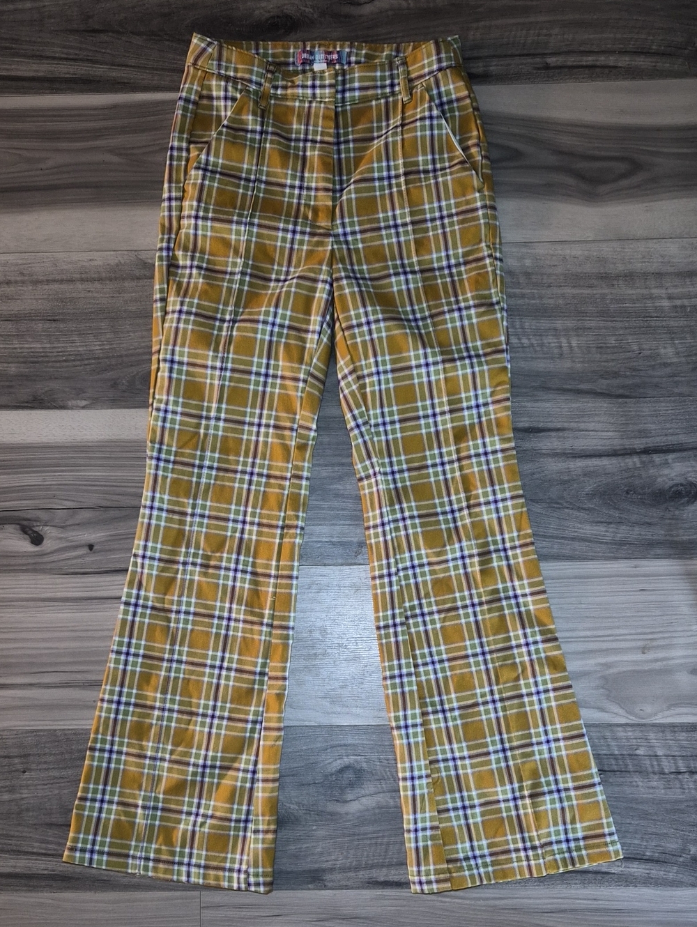 Urban Outfitters 70s Mustard Plaid High-Rise Trousers Pants 0 Hippy